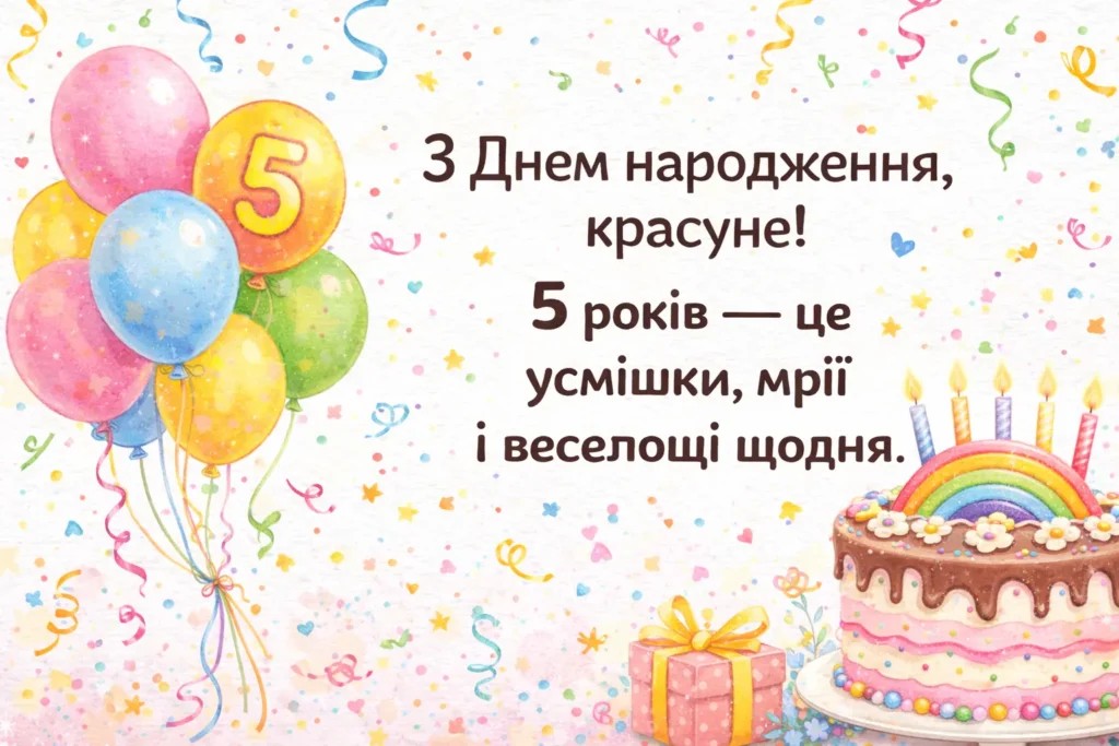 привітання з днем народження дівчинці 5 років - Листівка 11