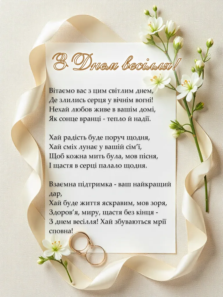 привітання з днем весілля у віршах - Листівка 19
