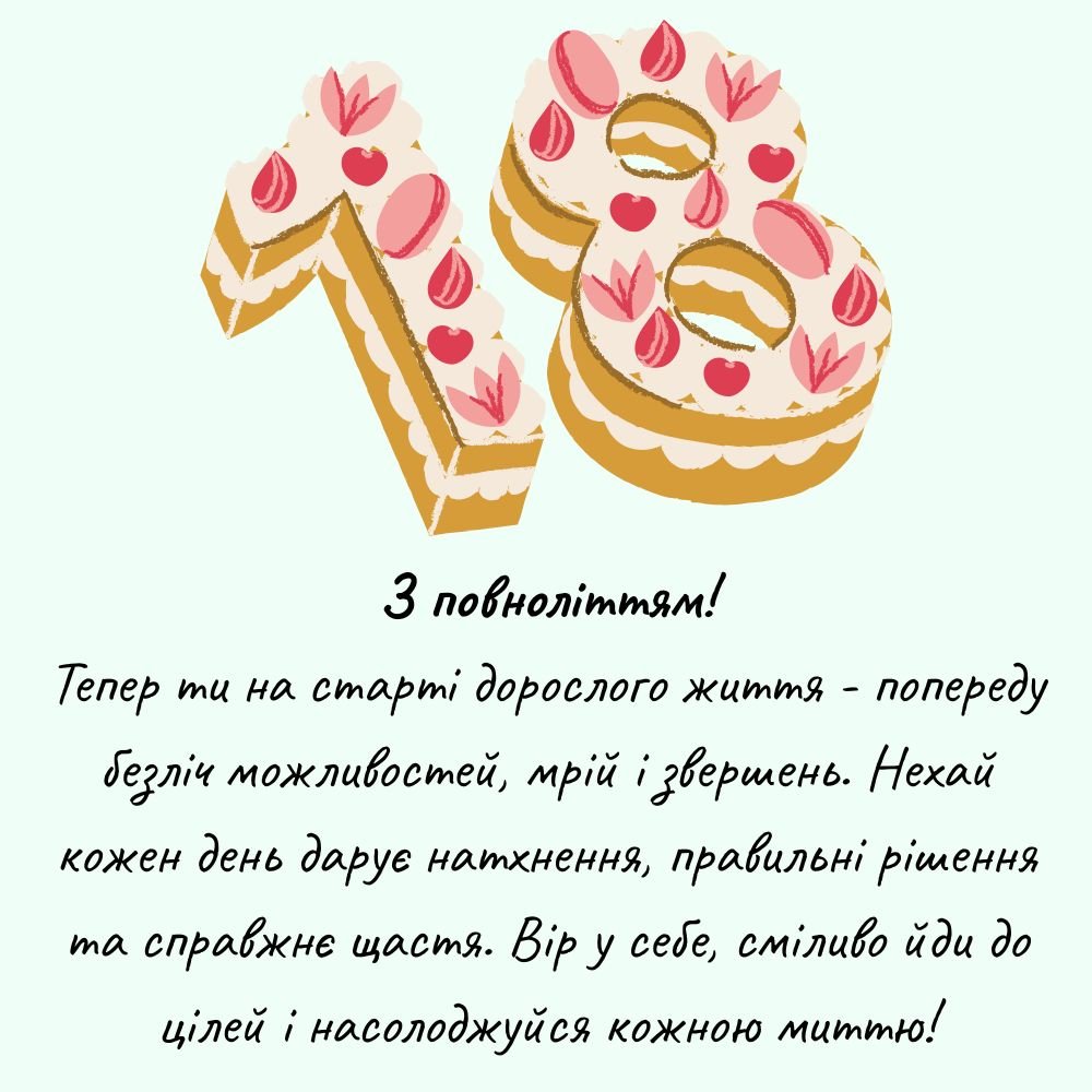 привітання з днем народження 18 років - Листівка 13