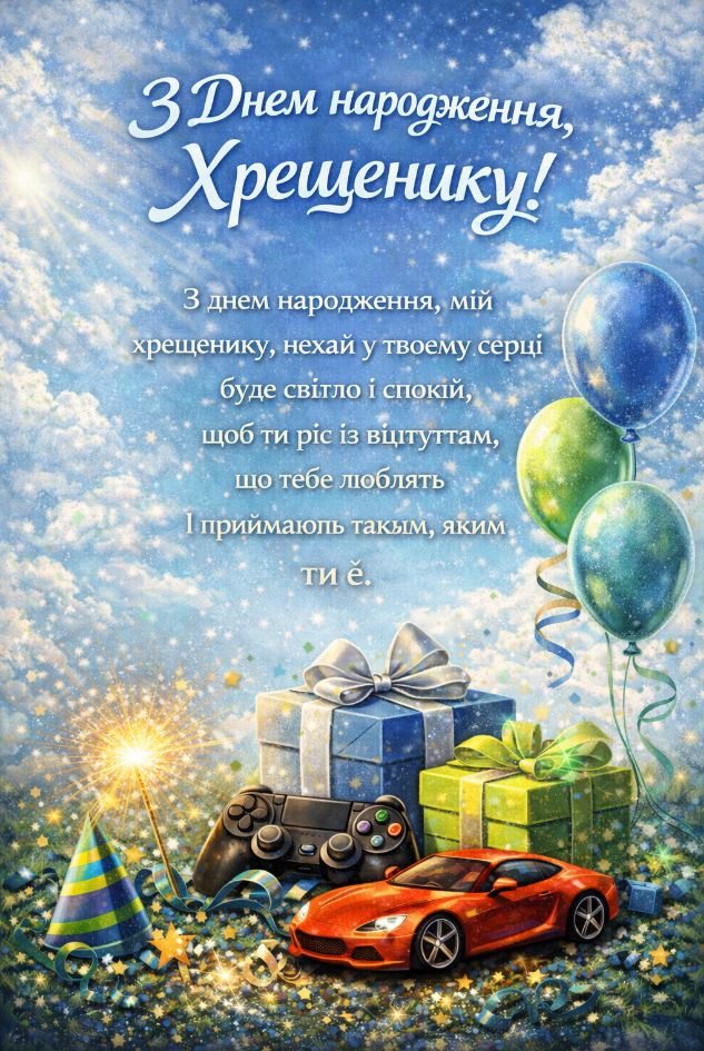 привітання з днем народження хрещеника - Листівка 15