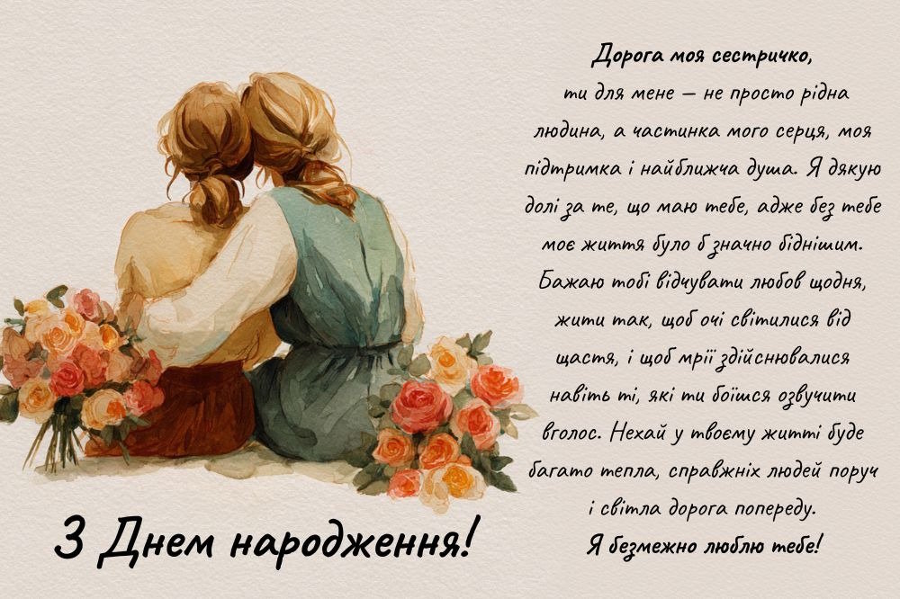 вітання сестрі з ювілеєм - Листівка 2